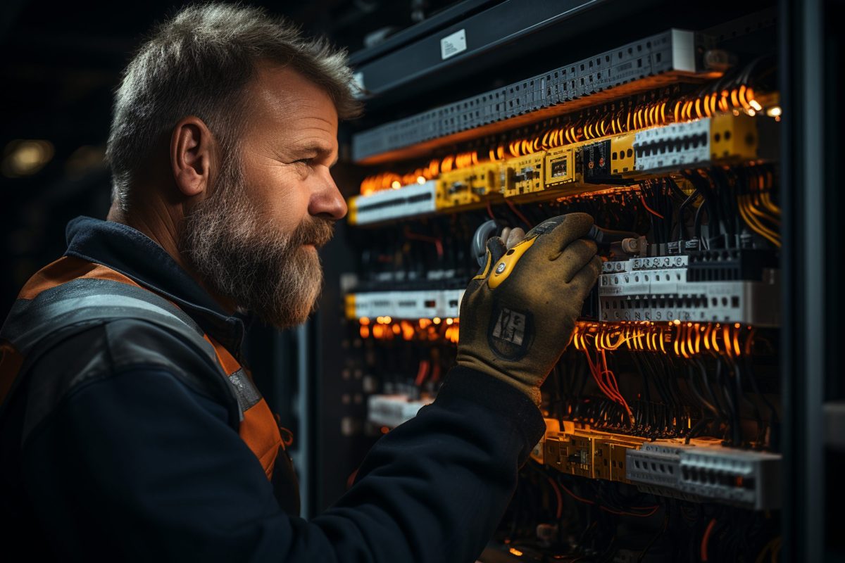 technician repairing electrical board in the workshop,generative ai